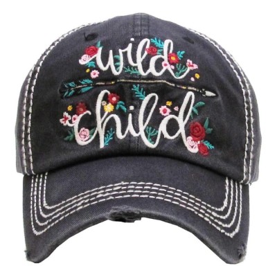 "WILD CHILD" Embroidered  Vintage Style Ball Cap with Washedlook  eb-78950547